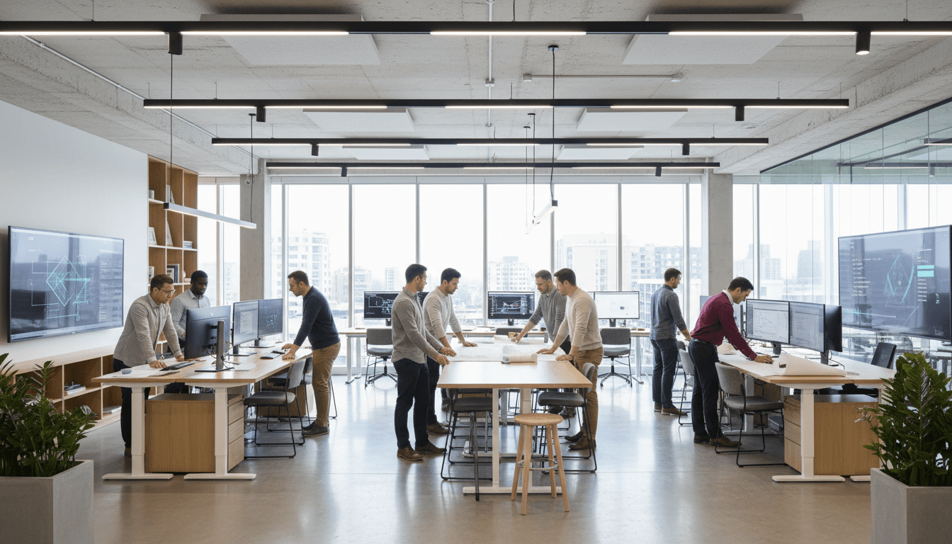 Engineering project manager overseeing PMO dashboard and project documentation in Málaga office
